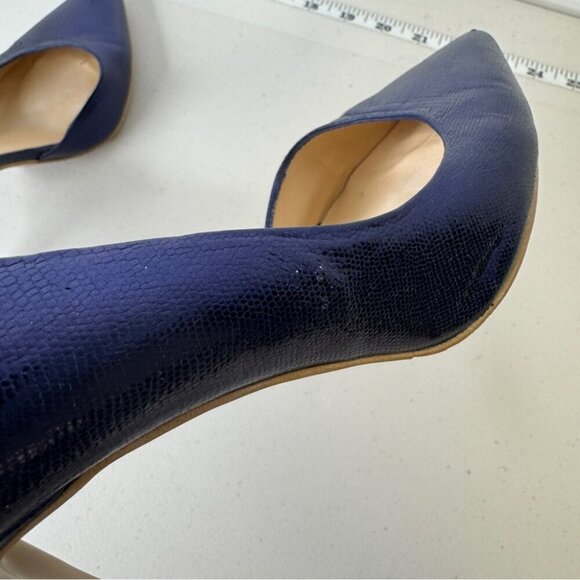 Brenda Zaro Blue Metallic Textured Leather Pump Heels Made In Spain Size 38 - Picture 11 of 15
